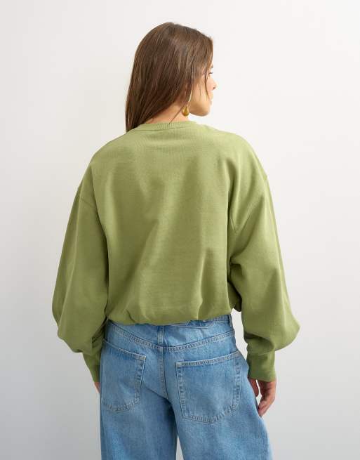 Topshop bubble hem sweatshirt in washed sage, 4 of 4
