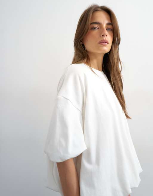 Topshop bubble hem tee in ivory, 2 of 4