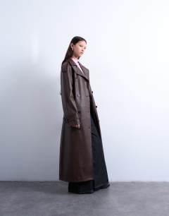Bubble PU faux leather trench coat in brown