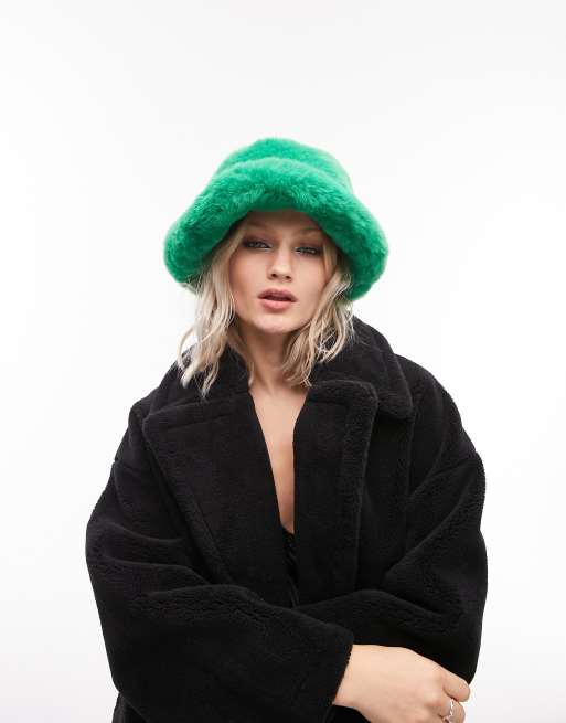 Topshop - Bucket hat van imitatiebont in groen