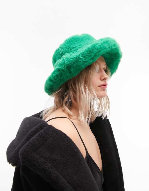 Topshop - Bucket hat van imitatiebont in groen, 2 van 4
