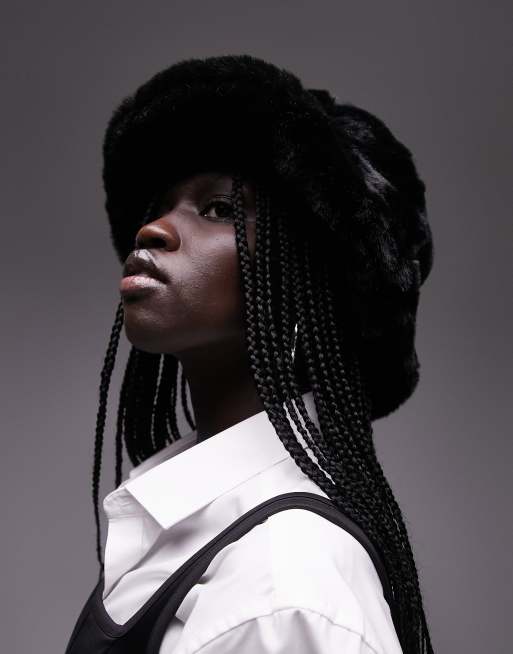 Topshop - Bucket hat van imitatiebont in zwart, 3 van 4