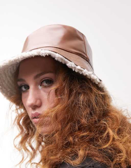 Topshop Bucket hat van PU in chocoladebruin ASOS