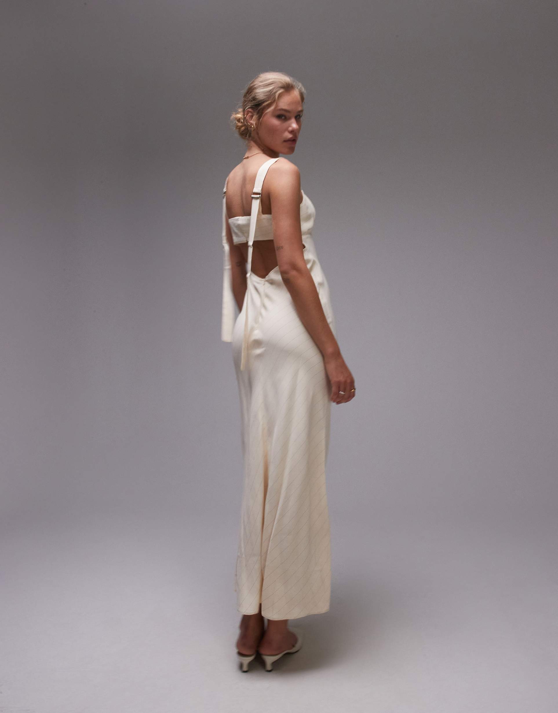 topshop buckle back pinstripe slip dress in ivory
