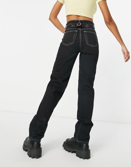 Topshop buckle carpenter jeans in washed black
