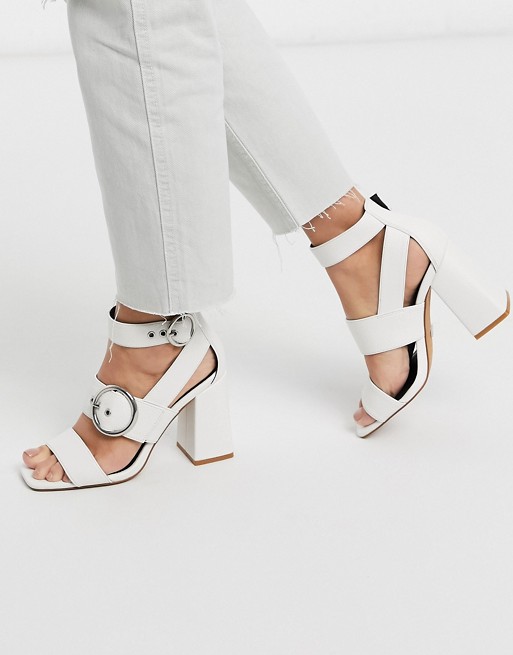 Topshop buckle detail heeled sandals in off white