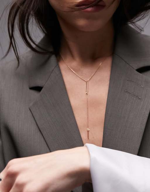 Topshop Budapest lariat necklace in gold tone
