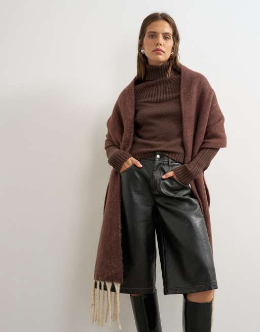 Topshop - bufanda manta Sydney en chocolate y blanco roto moteado, 2 de 3