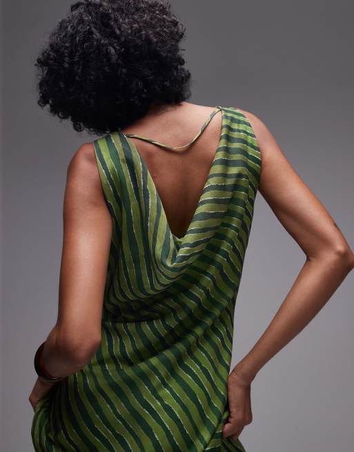 Topshop built up double layered cowl neck maxi dress in green print