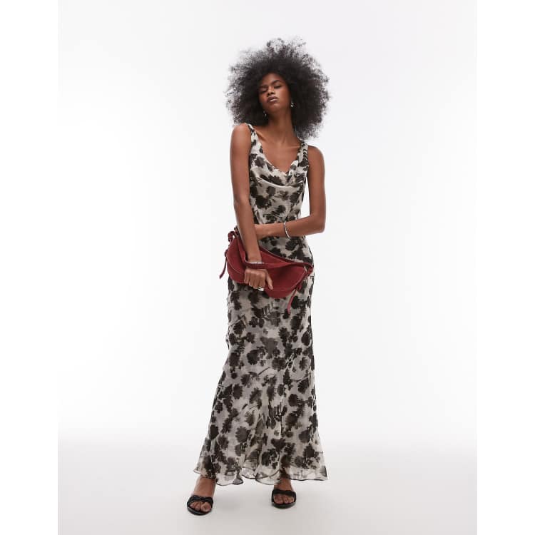 topshop double layered cowl neck maxi dress in buttermilk floral Topshop - Satin Full Neck Halter Midi Dress - Women - Viscose - 14 US