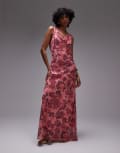 [Topshop] Topshop built up double layered cowl neck maxi dress in pink floral 10 Pink