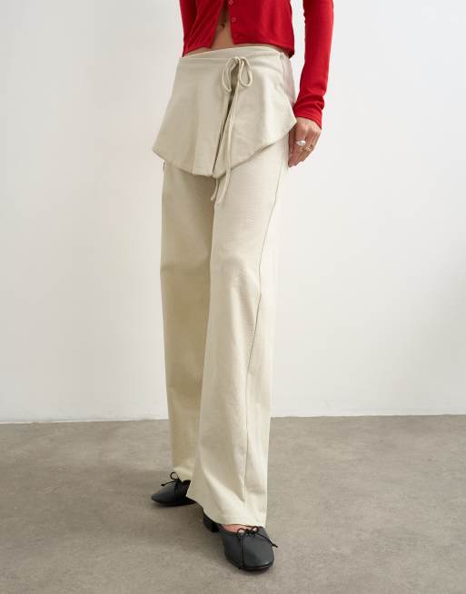 Topshop bukser med brede ben, fold-over og bindebånd i beige, 3 af 5