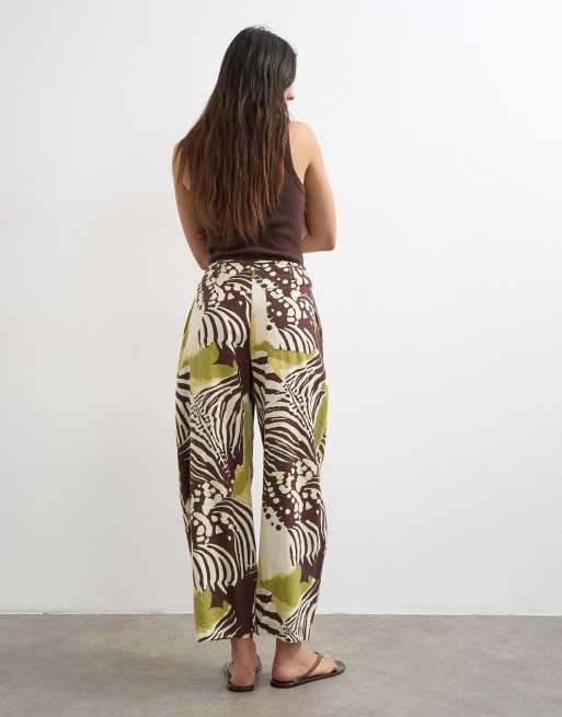 Topshop - Bukser med hesteskosnit og bindebånd i taljen samt abstrakt zebraprint, 3 af 5