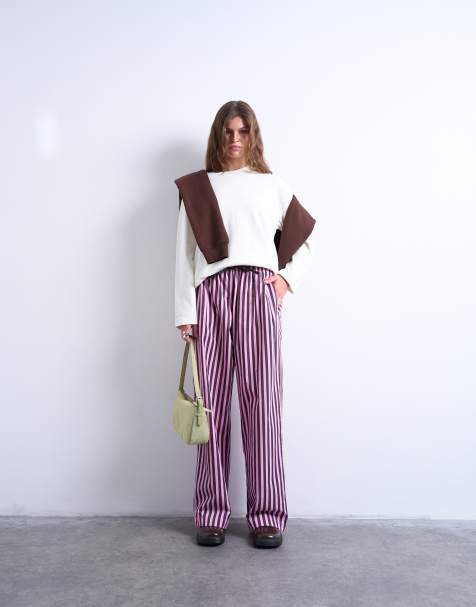 Topshop - Bukser med lige ben og pink og lilla striber i poplin - view 1
