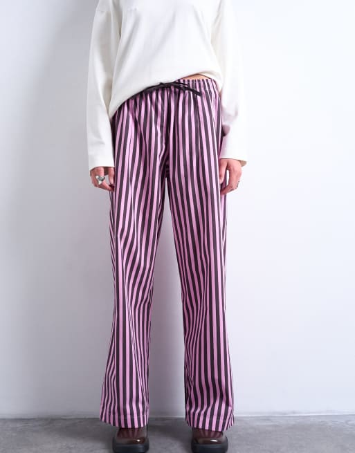 Topshop - Bukser med lige ben og pink og lilla striber i poplin, 3 af 5