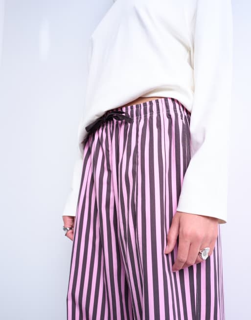 Topshop - Bukser med lige ben og pink og lilla striber i poplin, 4 af 5