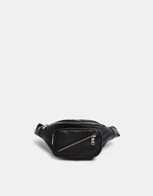 Topshop bum bag with zip detail in black