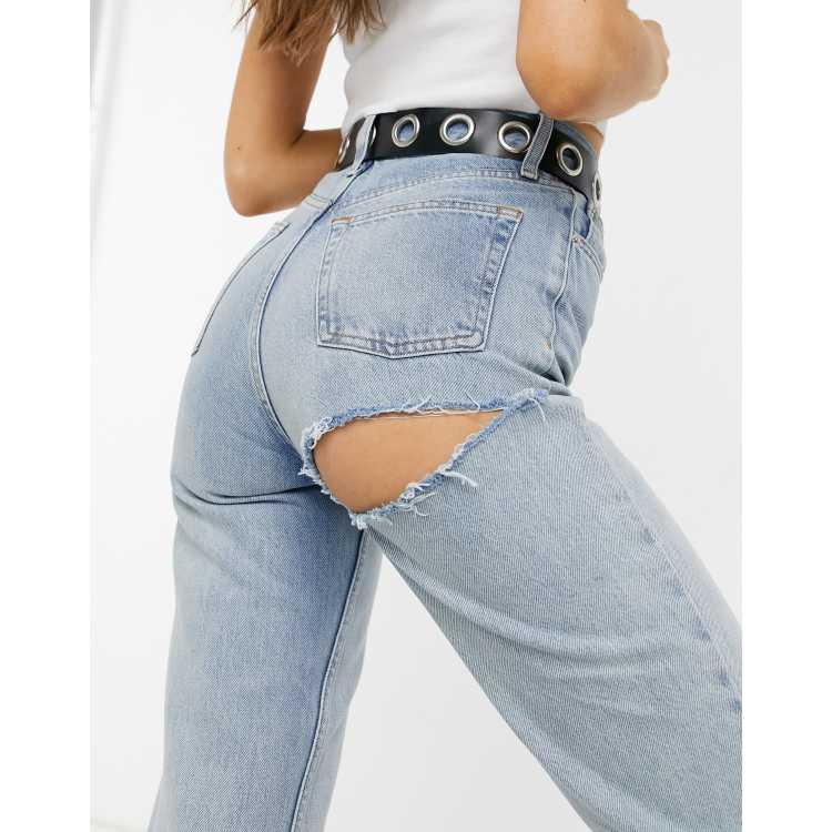 Jeans with store cut under bum