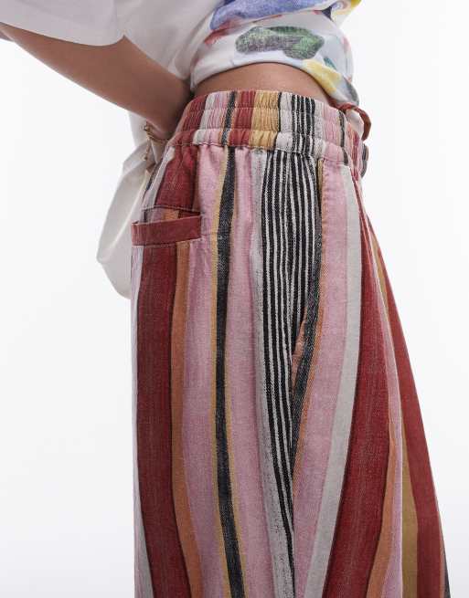 Topshop – Bunt gestreifte Leinenhose mit weitem Schnitt, 4 von 5