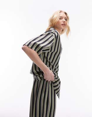 Topshop - Bunt gestreifte Oversize-Hemdbluse aus Leinen, Kombiteil