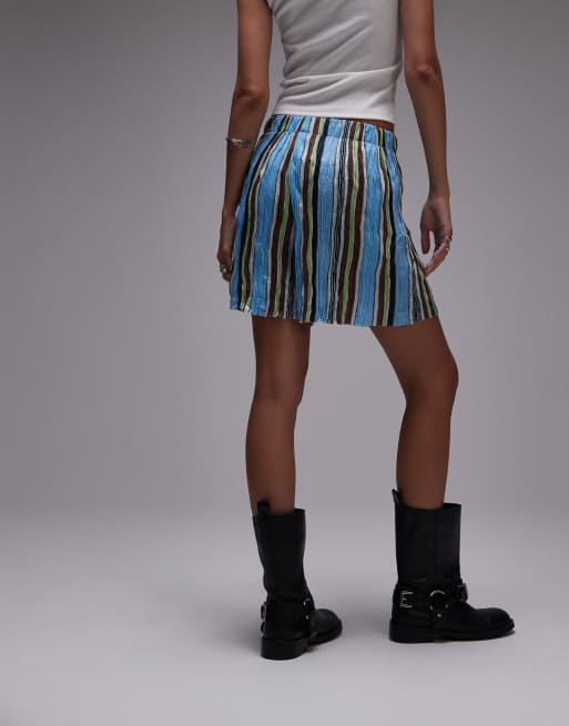 Topshop – Bunt gestreifte Shorts mit Knitterstruktur und weitem Bein, 2 von 5