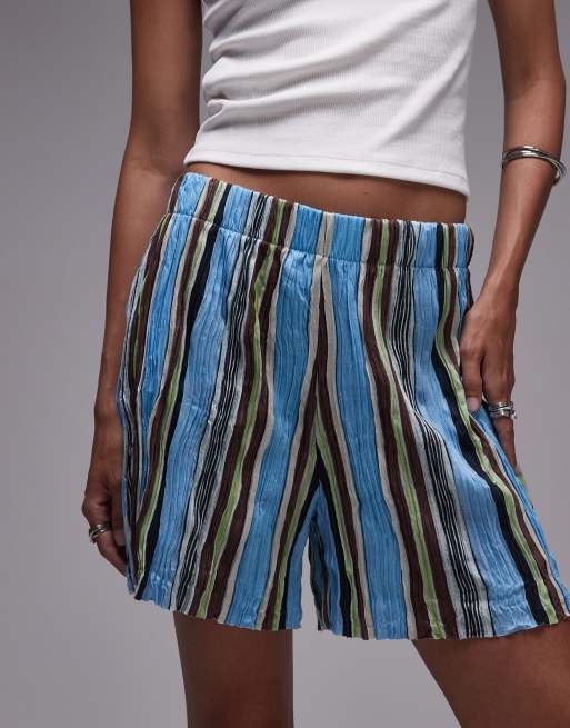 Topshop – Bunt gestreifte Shorts mit Knitterstruktur und weitem Bein, 4 von 5