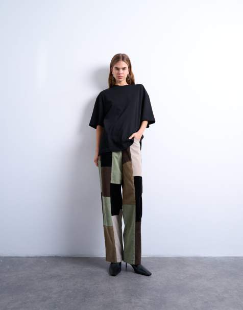 Topshop – Bunte Patchwork-Hose aus Wildlederimitat mit verstellbarer Taille, Kombiteil - view 1