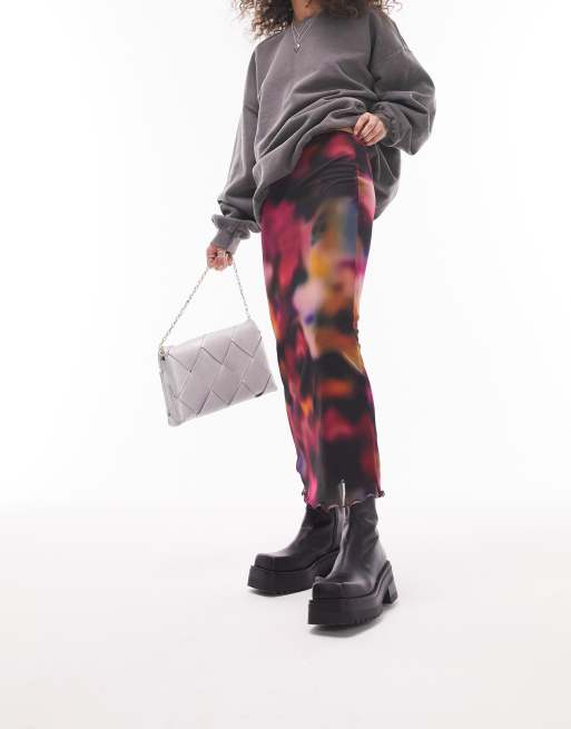 Topshop – Bunter Netzstoff-Midirock mit verschwommenem Muster, 4 von 4
