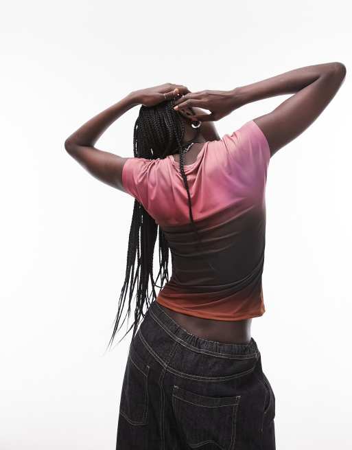 Topshop – Buntes Mikrofaser-T-Shirt mit Farbverlauf und U-Boot-Ausschnitt, 2 von 4