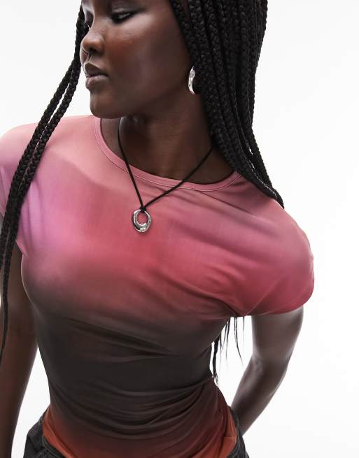 Topshop – Buntes Mikrofaser-T-Shirt mit Farbverlauf und U-Boot-Ausschnitt, 3 von 4