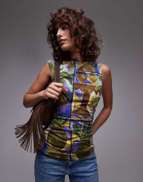Topshop – Buntes Tanktop mit abstraktem Muster und kurz angeschnittenen Ärmeln - view 1