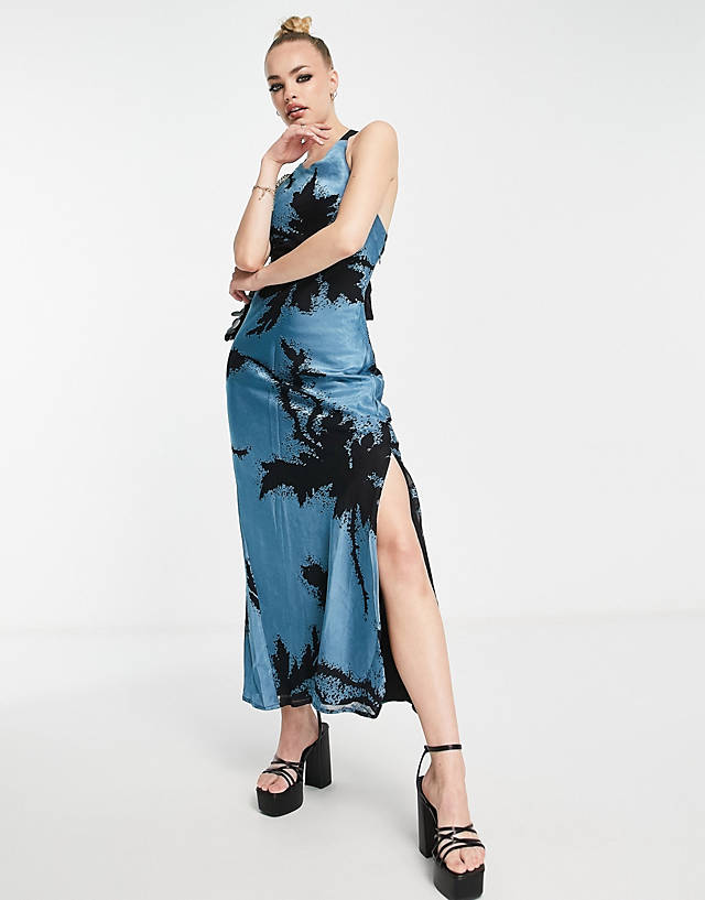 Topshop burn out maxi dress in blue