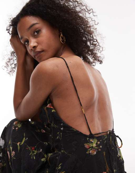 Topshop burnout floral maxi halter dress in black, 3 of 4