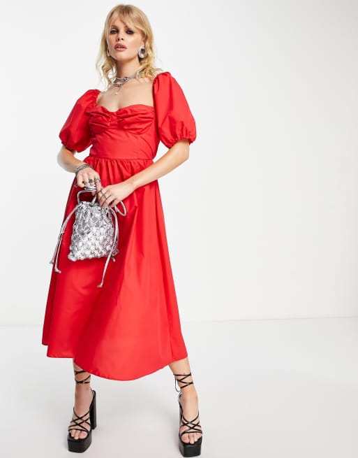 Topshop red 2025 midi dress