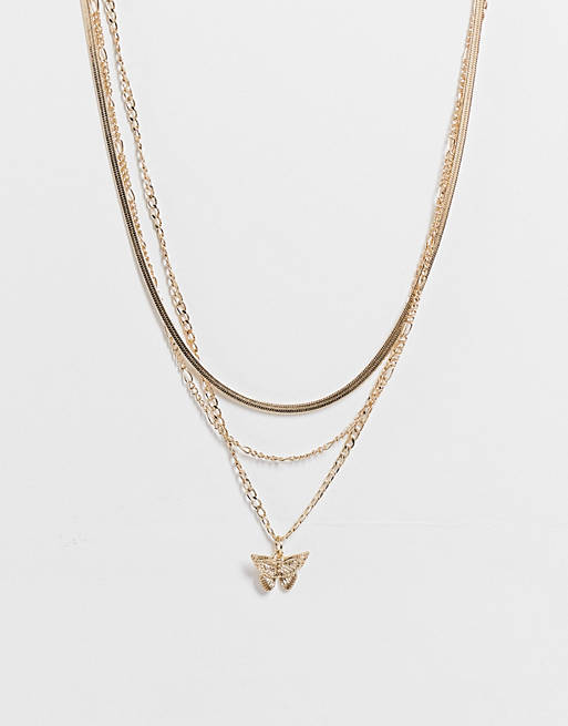 Topshop butterfly multirow chain necklace in gold