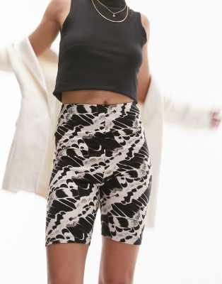 Topshop Abstract Graphic Printed Legging Shorts In Monochrome-multi