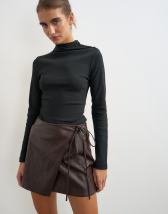 Topshop button detail funnel neck long sleeve top in black