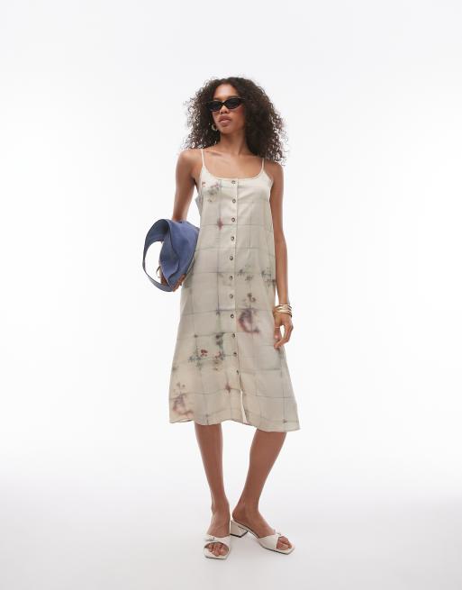 Topshop button down cami knee length dress in bleached check