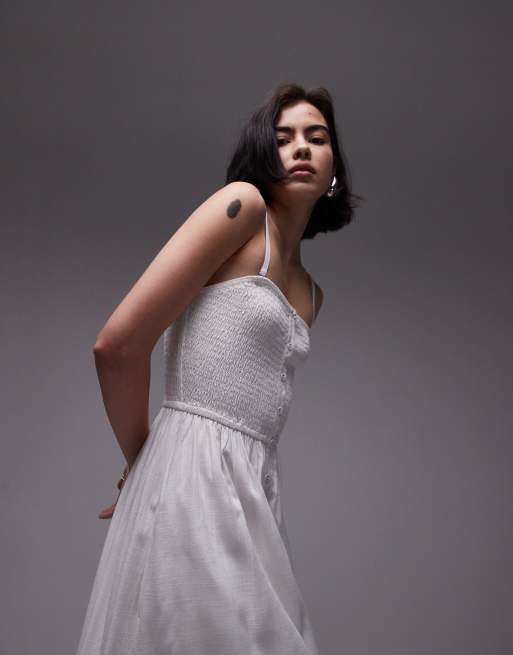 Topshop button down midi dress in white | ASOS