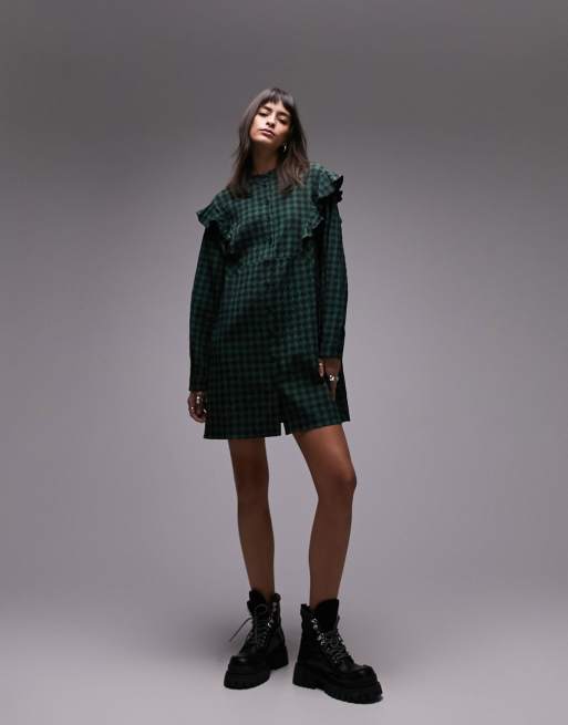 Green and on sale black shirt dress