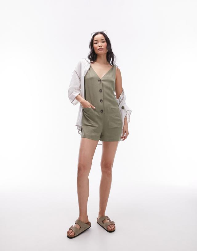 Topshop - button down playsuit in khaki