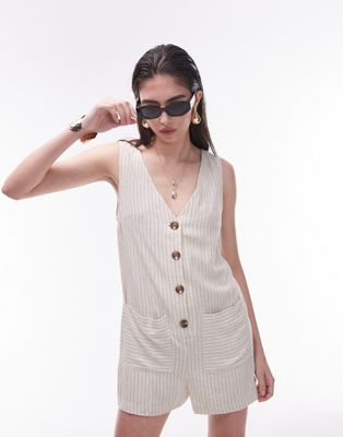 Topshop button down playsuit in stripe Sale