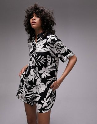 Topshop button down romper playsuit in tropical print