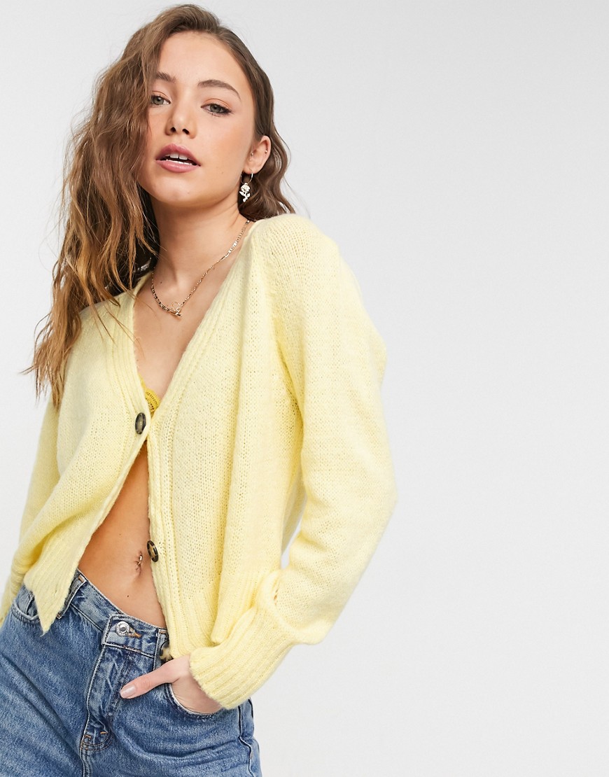 Topshop button front cardigan in lemon-Yellow