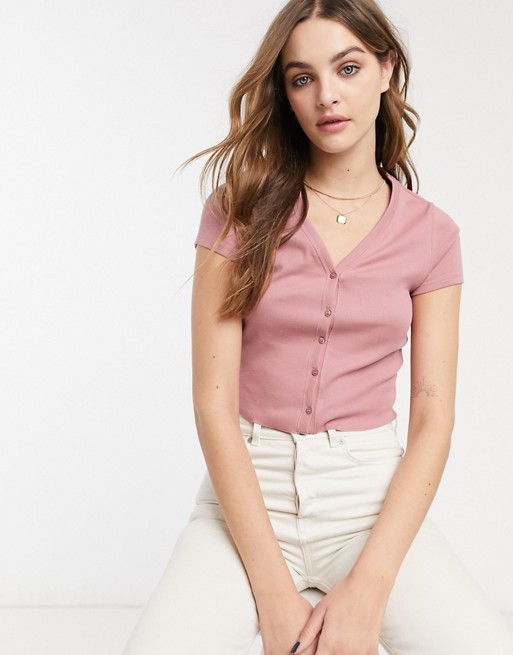 Topshop button front cardigan in pink
