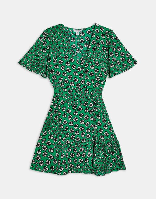 button front wrap dress in green floral ASOS
