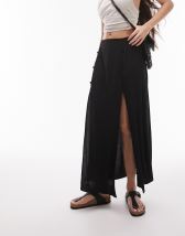 ASOS DESIGN midi skirt with ruched side and button detail in black