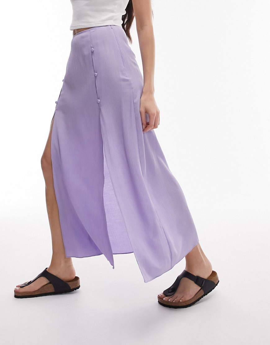 Topshop button split midi skirt in lilac-Purple