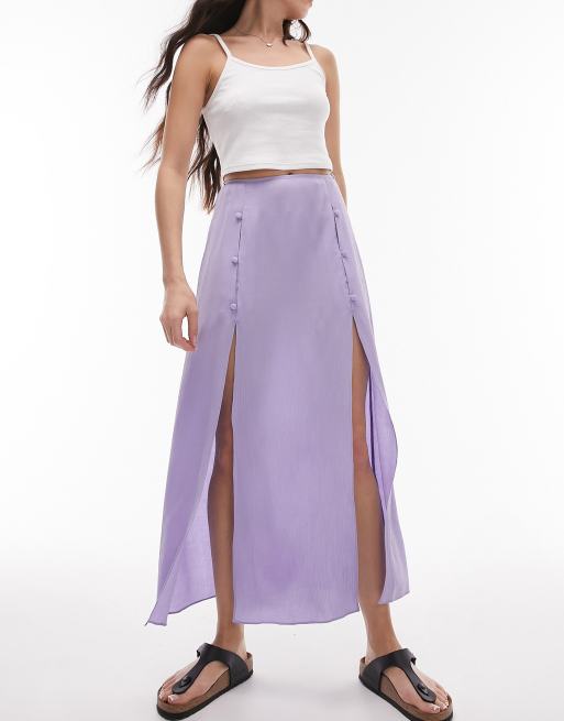 Topshop button split midi skirt in lilac | ASOS