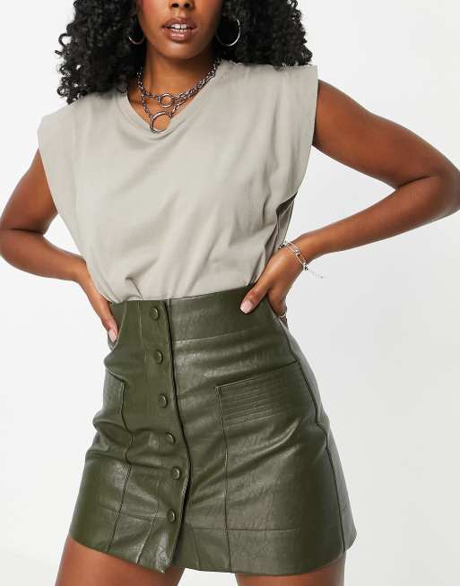 Green leather 2024 skirt topshop